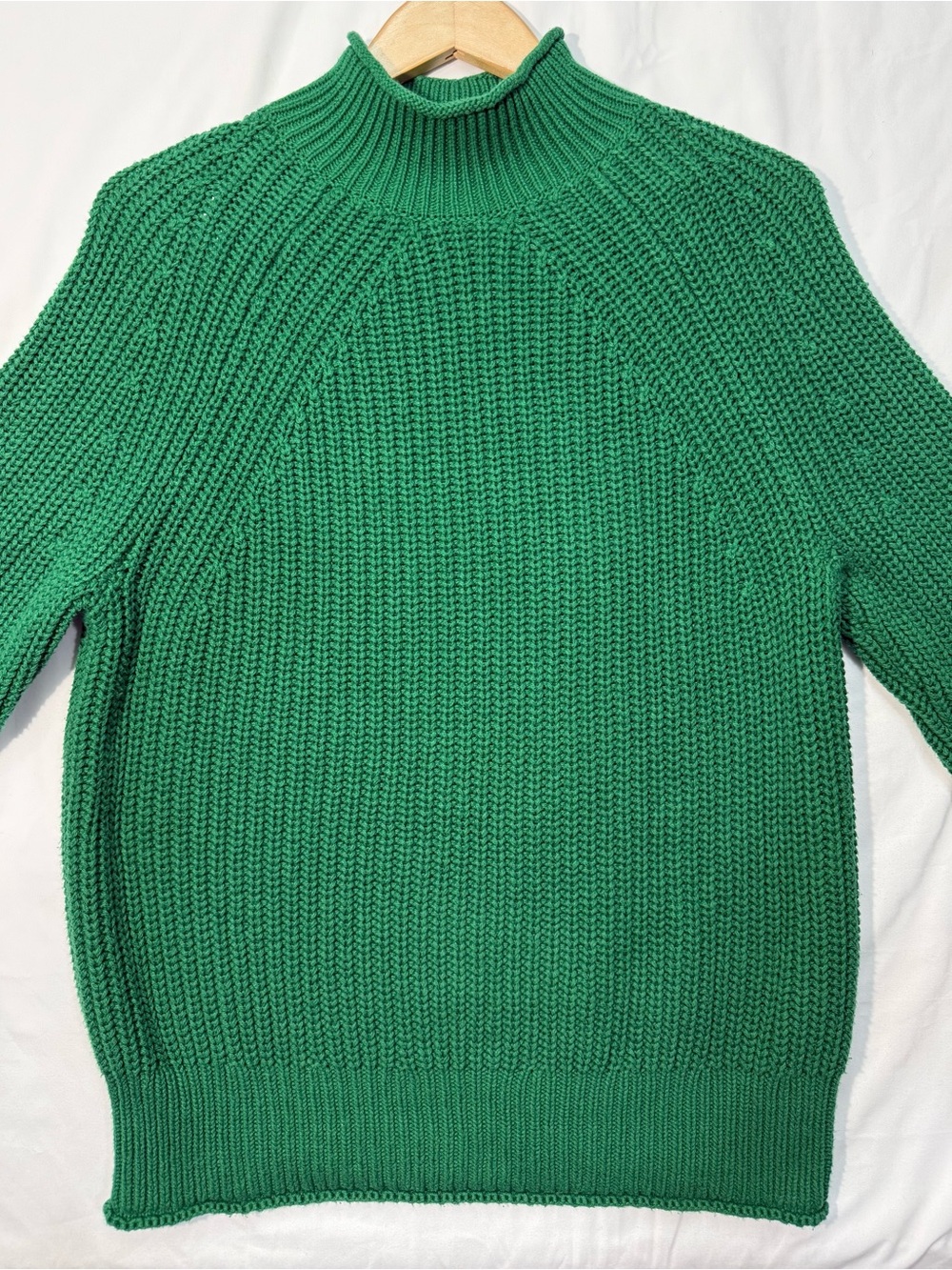 J.Crew 100% Cotton Chunky Knit Green Mock Neck Sweater medium.